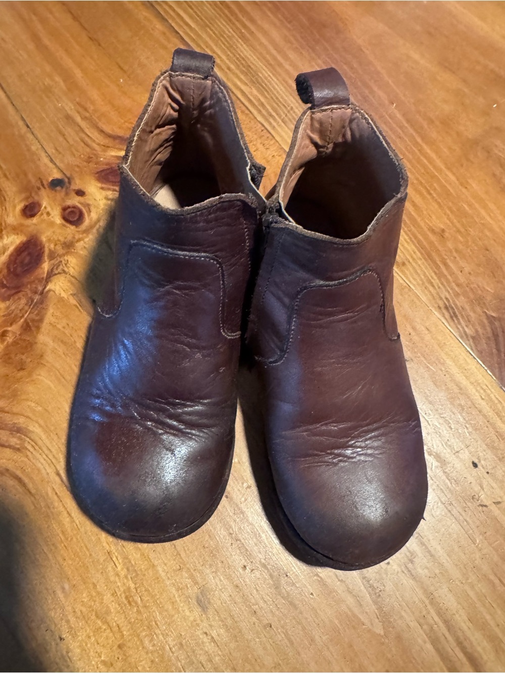 Toddler Brown Leather Zip-Up Chelsea Boots
